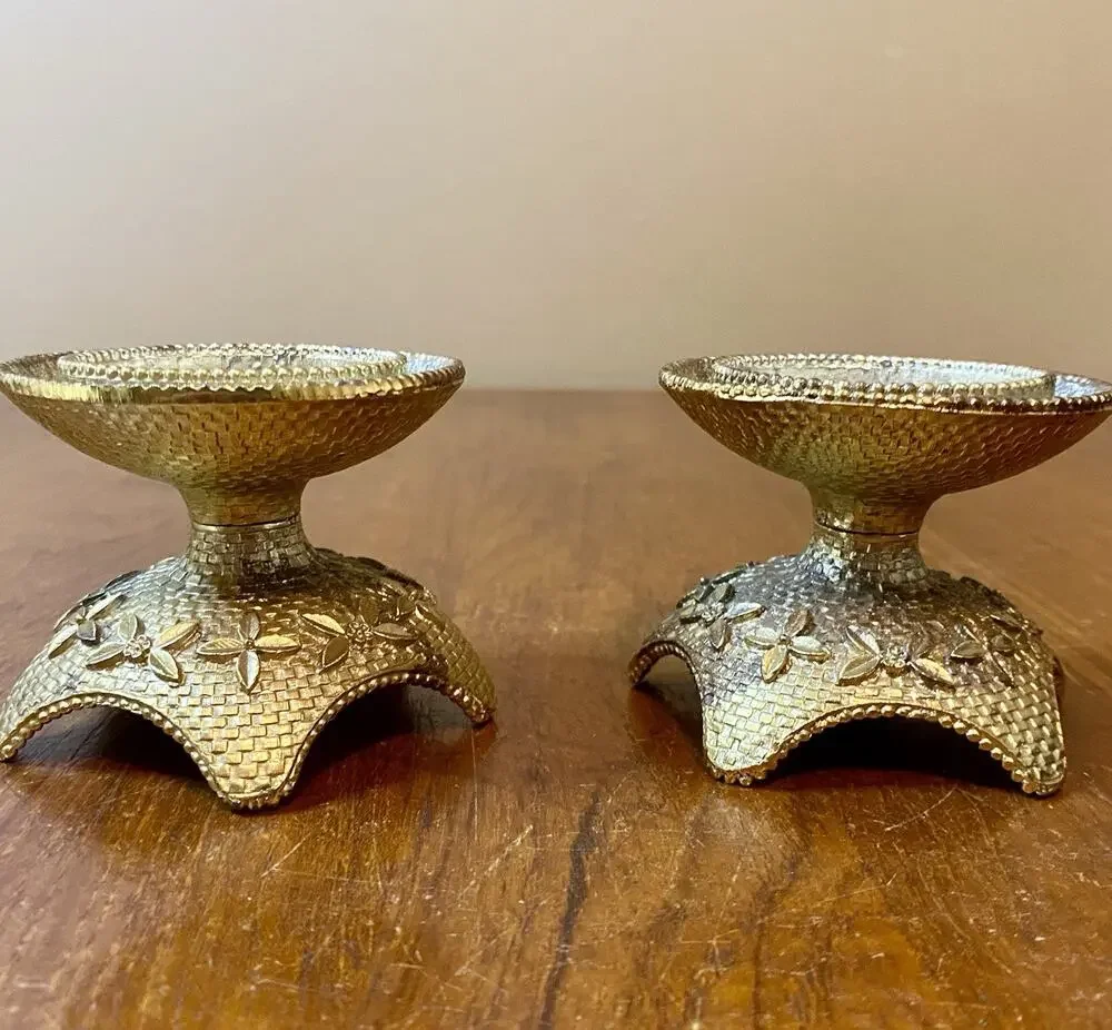 Vintage Brass Ornate Candlestick Holders 2.5” Set Of 2 Baroque-style